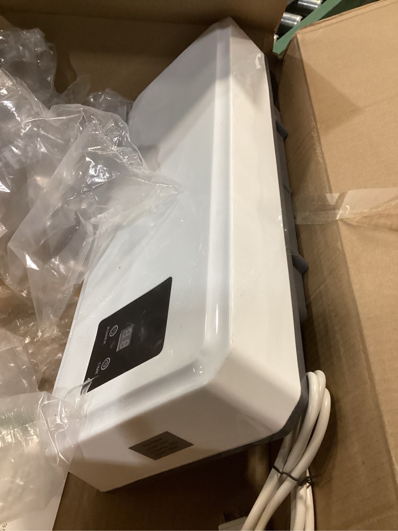 Condition photo showing As Is for 1500W Chicken Coop Heater for Winter, 2 Mode Wall-Mounted Chicken Coop Heater with Thermostat, Timer & Remote Control, 3S Fast Heating & LCD Display, Heat Warmer for Chickens, Ducks, Geese in Winter White