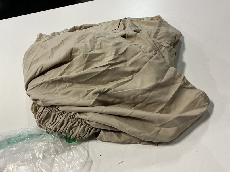 Condition photo showing Good Condition for wrap around dust ruffle bed skirt - beige - for full size beds w/ 14 inch drop - easy fit elastic strap - adjustable pleated bedskirt w/brushed fabric, wrinkle & fade free women, men, kids & teens full/full xl 14" - drop 13 - beige