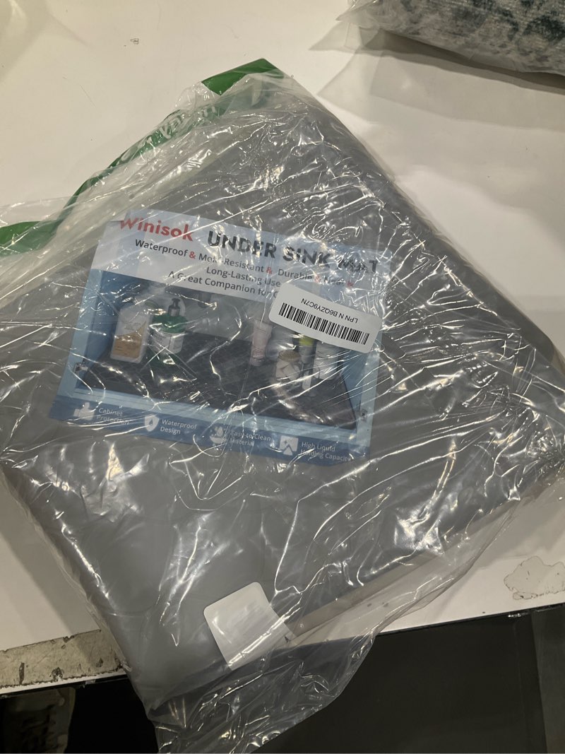 Condition photo showing Good Condition for Silicone Under Sink Mat 40" x 22", kitchen Essentials and Gadgets, Shelf liner and Cabinet Protector, Home Organizers and Storage, Waterproof Bathroom Tray Light Gray 22"W x 40"L