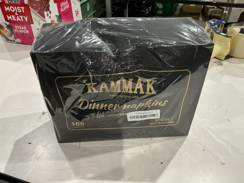 Condition photo showing Good Condition for kammak dinner napkins disposable beige cloth like paper napkins with pocket 100 pack folded napkins guest hand towel for party decoration, wedding reception, bathroom and kitchen (16.5 x 16.5 inch) cream color