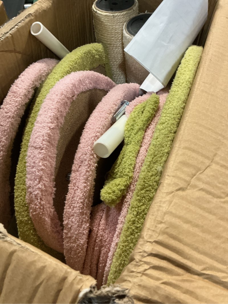 Condition photo showing As Is for max & marlow cat tree floor to ceiling cat tower height 95-108" adjustable kitten tree tall climbing tree with carpet scratching post and mat cat pole for indoor cats, pink