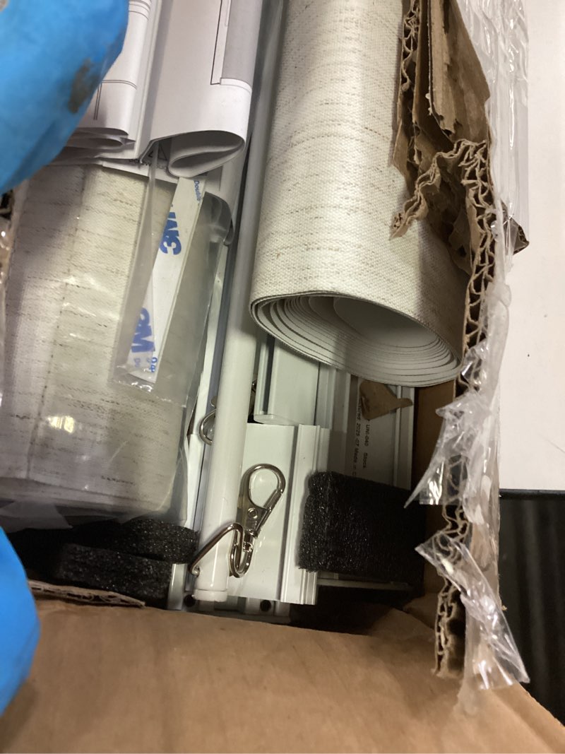 Condition photo showing As Is for UNISHADES Panel Track Blinds, Vertical Blinds for Sliding Glass Doors, Extendable Track from 45 3/4" to 82 5/8" W, Cuttable Panel Curtains up to 96 inches high, Linen Blackout Linen Blackout (45 3/4" - 82 5/8") W x 96"H