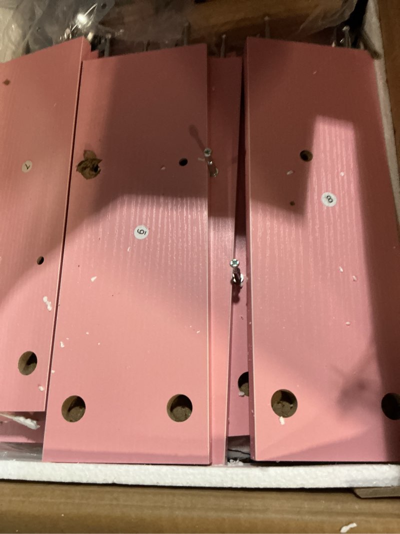 Condition photo showing As Is for Night Stand, Pink Kids Nightstand with 2 Fabric Drawers, Nursery Side Table with Open Storage, 3-Tier Modern End Table, Bedside Table for Small Space, Living Room, Bedroom Pink 3-tier