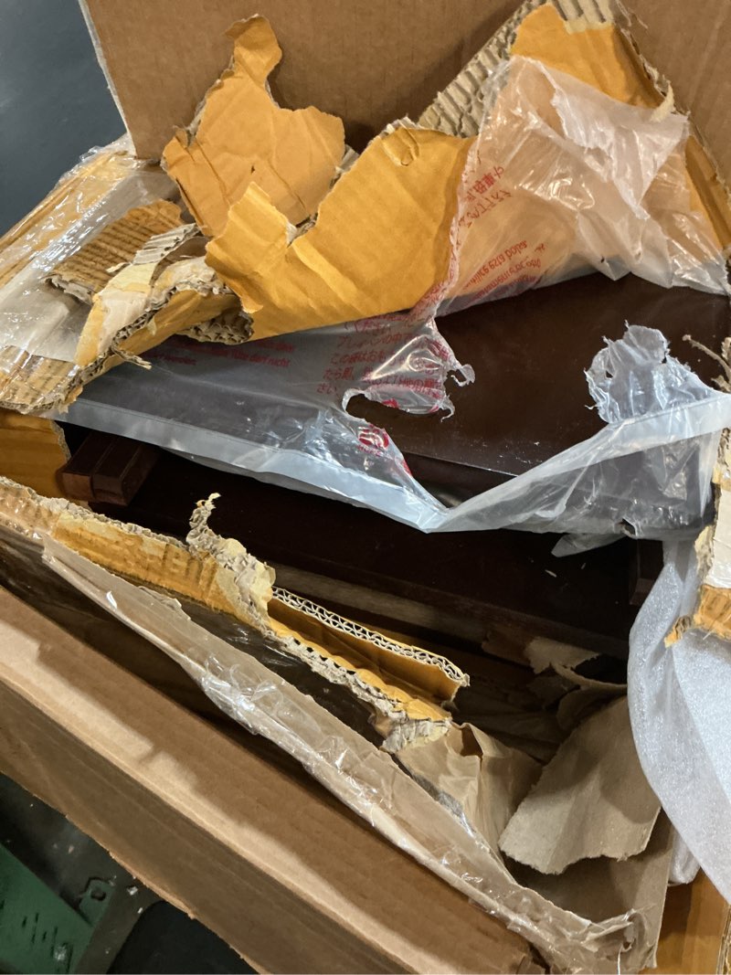 Condition photo showing As Is for Amazon Basics Classic Foldable TV Dinner Tray Table with Storage Rack, 14.6 L x 19 W x 26 H inch, Espresso, 4-Pack Espresso 4 Pack