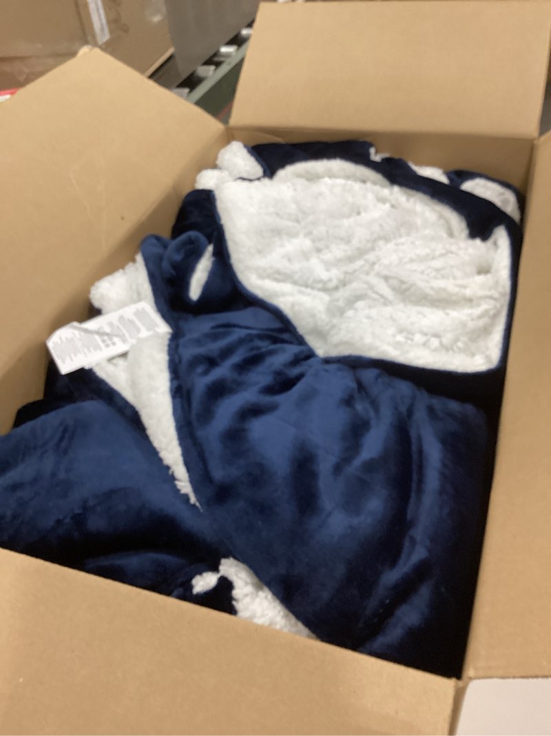 Condition photo showing As Is for Bedsure GentleSoft Sherpa Fleece Blanket Queen Size for Bed, Non-Heated, Thick and Warm Throw for Women and Men, Soft Fuzzy Plush Queen Blanket for Winter, Navy, 90x90 Inches Queen (90" x 90") 03 - Navy