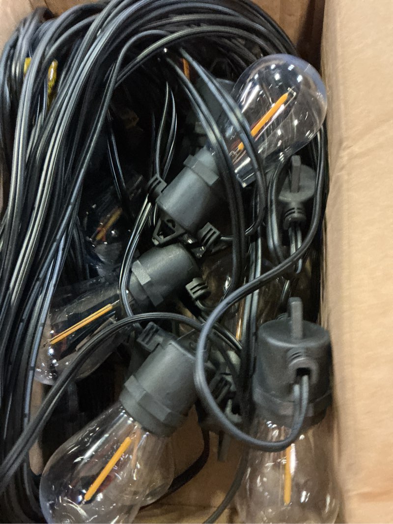 Condition photo showing Good Condition for addlon 50ft led outdoor string lights with edison shatterproof bulbs, weatherproof strand, commercial grade patio lights, decorative for garden or patio, black