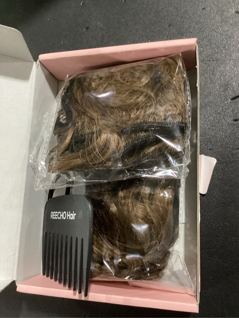 Condition photo showing New/Like New for reecho curly hair extensions, 4pcs 16 inch clip in hair extensions lace weft short curly hair extensions clip ins invisible natural hairpieces for women, light brown light brown 16 inch