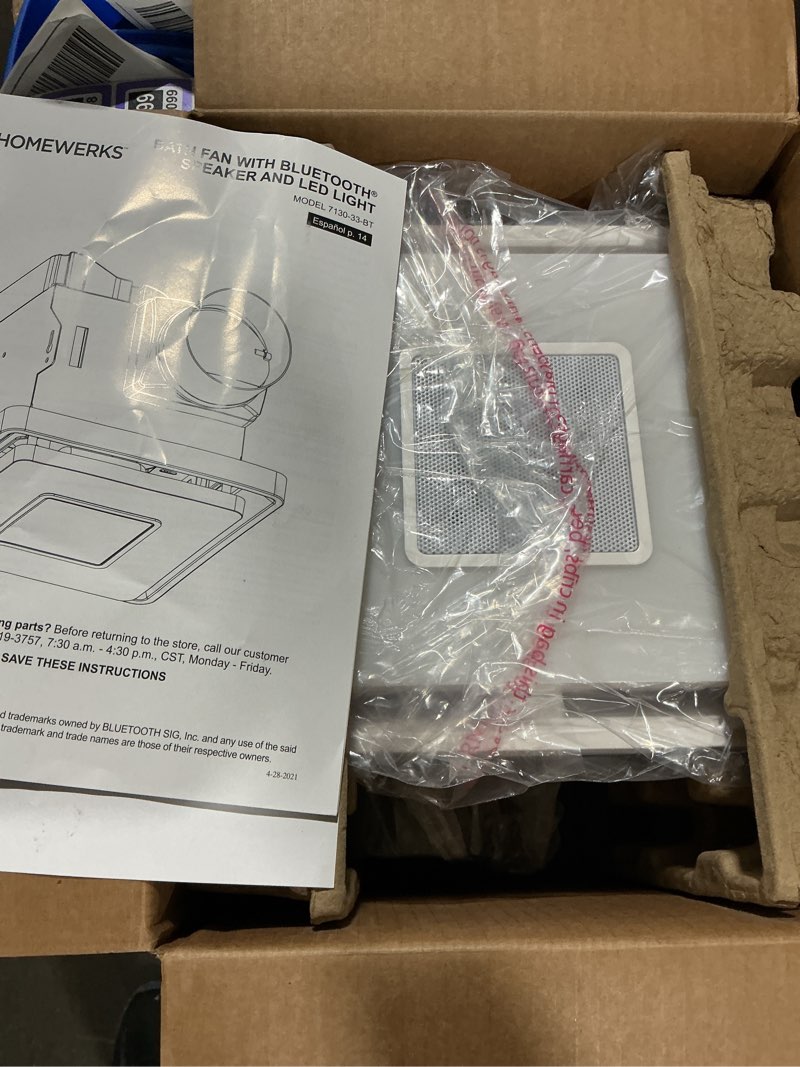 Condition photo showing Good Condition for home netwerks 80 cfm 1.5 sones bathroom exhaust fan with bluetooth speaker and light