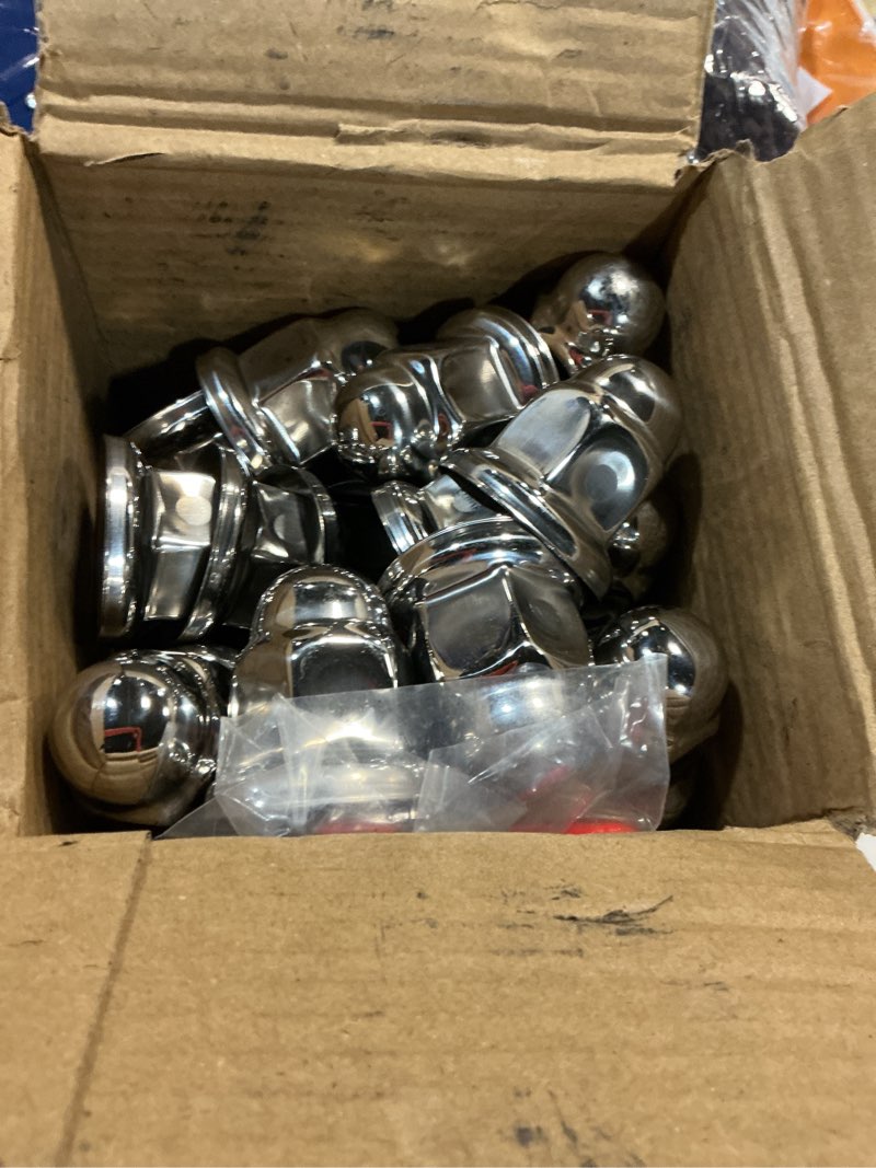Condition photo showing Good Condition for podoy 60 pcs 33mm stainless steel lug nut covers for semi trucks rv motorhome and trailers, push-on bullet flanged wheel nut caps, solid metal, no rust, tight fit with removal tool, 2.1” height stainless steel 2.1" h