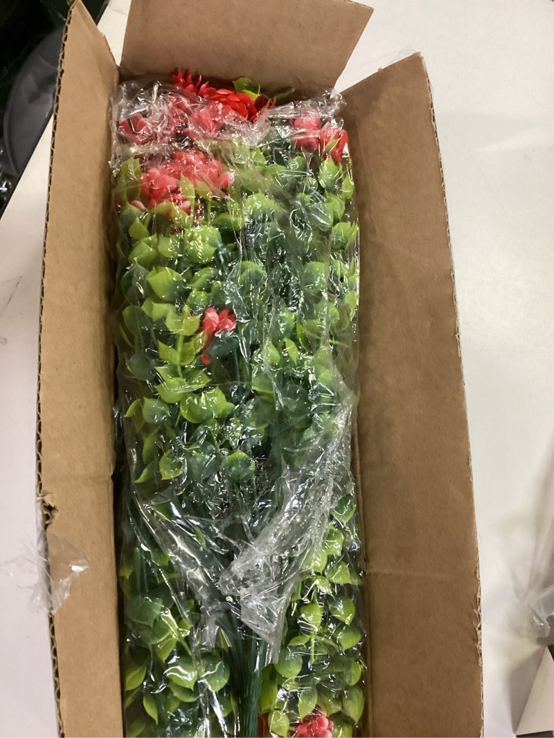 Condition photo showing Good Condition for Grunyia 10 Bundles Artificial Fake Flowers, Faux Outdoor Plastic Plants UV Resistant Shrubs Outside Indoor Decorations (Red-Eucalyptus)