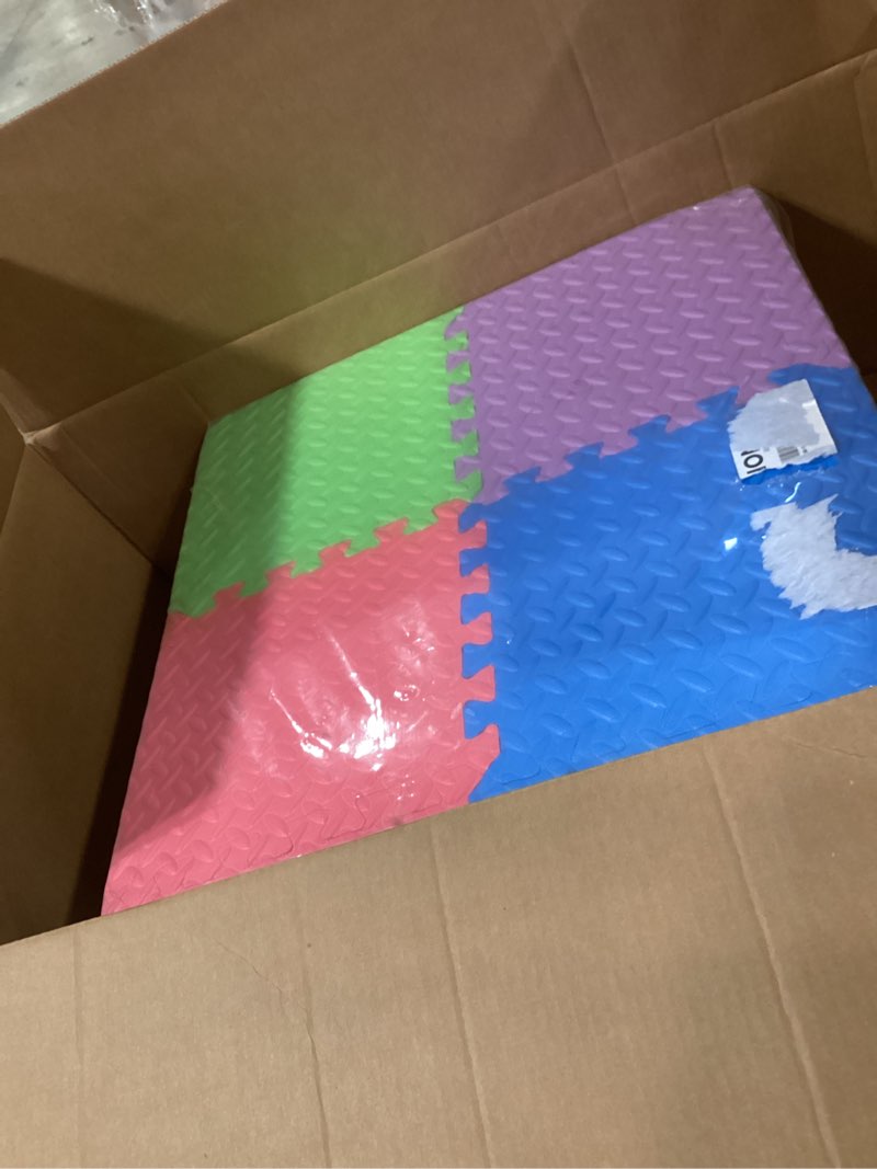 Condition photo showing Good Condition for ecally 100 pcs 12 x 12 gym mat foam floor mats for home gym covers 96 sq ft puzzle exercise square interlocking carpet tiles with border for workouts equipment yoga pilates (multicolor) multi color 100