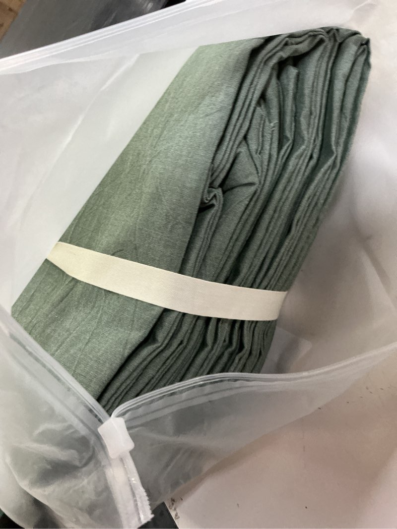 Condition photo showing New/Like New for jiyuan king size duvet cover set, 3-piece - 100% washed cotton, linen-like soft & breathable with zipper closure, includes 104x90 inch cover & 2 pillowcases, heathered green heathered green (no comforter) king(104"x90")
