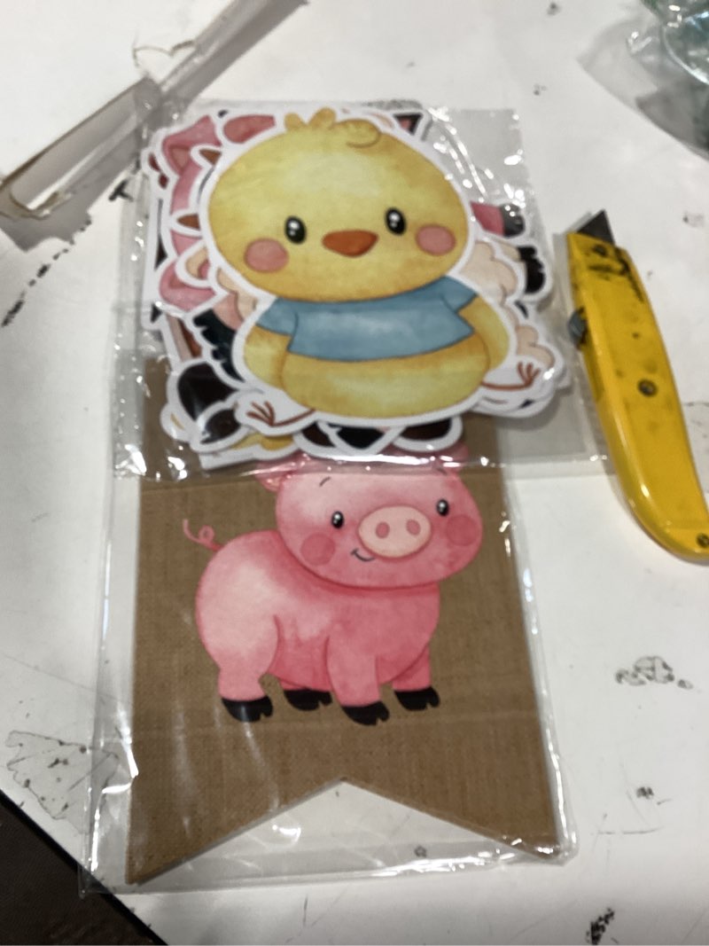 Condition photo showing New/Like New for similar product2pcs farm animals banner, barnyard animals banner for farm themed boys girls baby shower and birthday party supplies (pink)