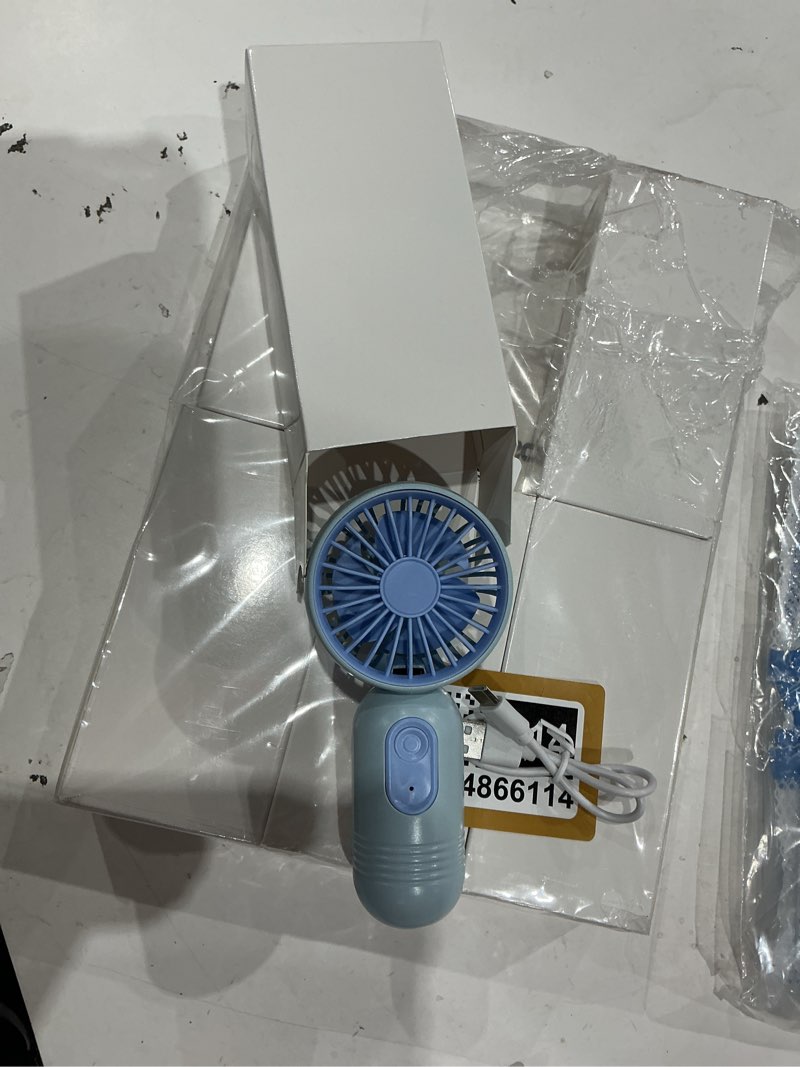 Condition photo showing Good Condition for rossesay 6 pcs mini portable fan bulk cute handheld lightweight small little personal hand eyelash fan 3 speeds usb rechargeable for women men indoor outdoor makeup travel (blue) 6 blue