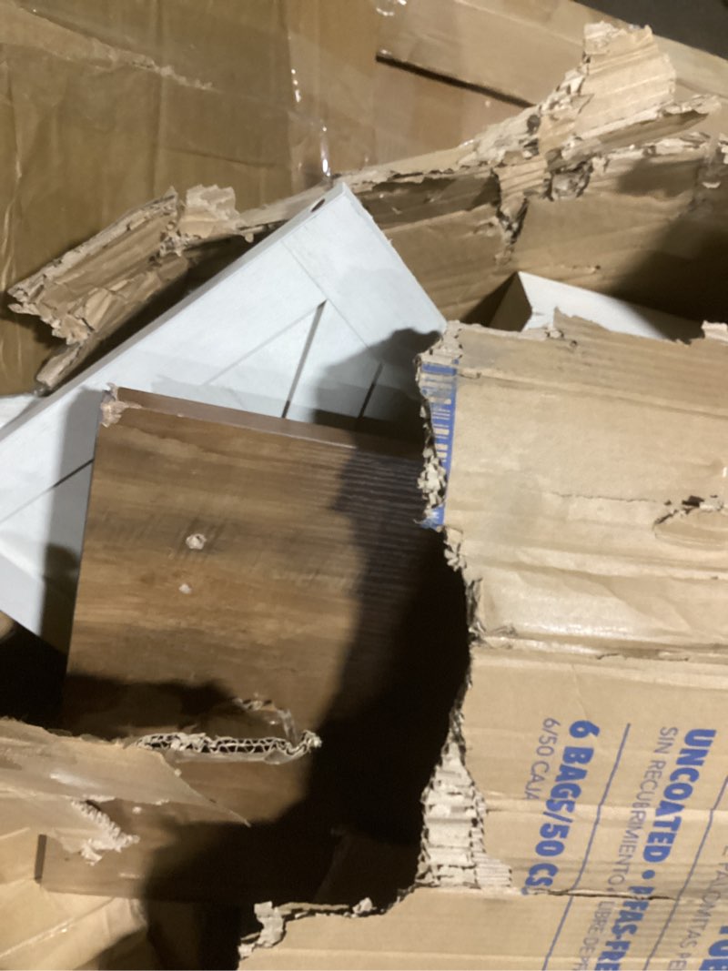 Condition photo showing As Is for VASAGLE LIRY Collection - Buffet Cabinet, Coffee Bar Cabinet with 2 Drawers, Adjustable Shelves, Sideboard Storage with Cable Holes, Drawer Dividers, Rustic White and Honey Brown UBBK381W01