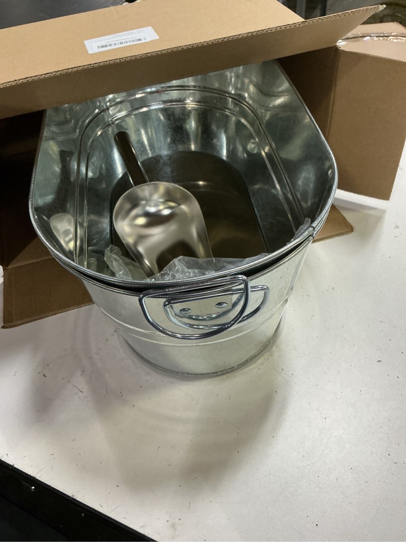 Condition photo showing New/Like New for 2 pack 4 gallon galvanized tub ice buckets for parties portable beverage tub with handles champagne bucket metal ice buckets for cocktail bar with ice scoop