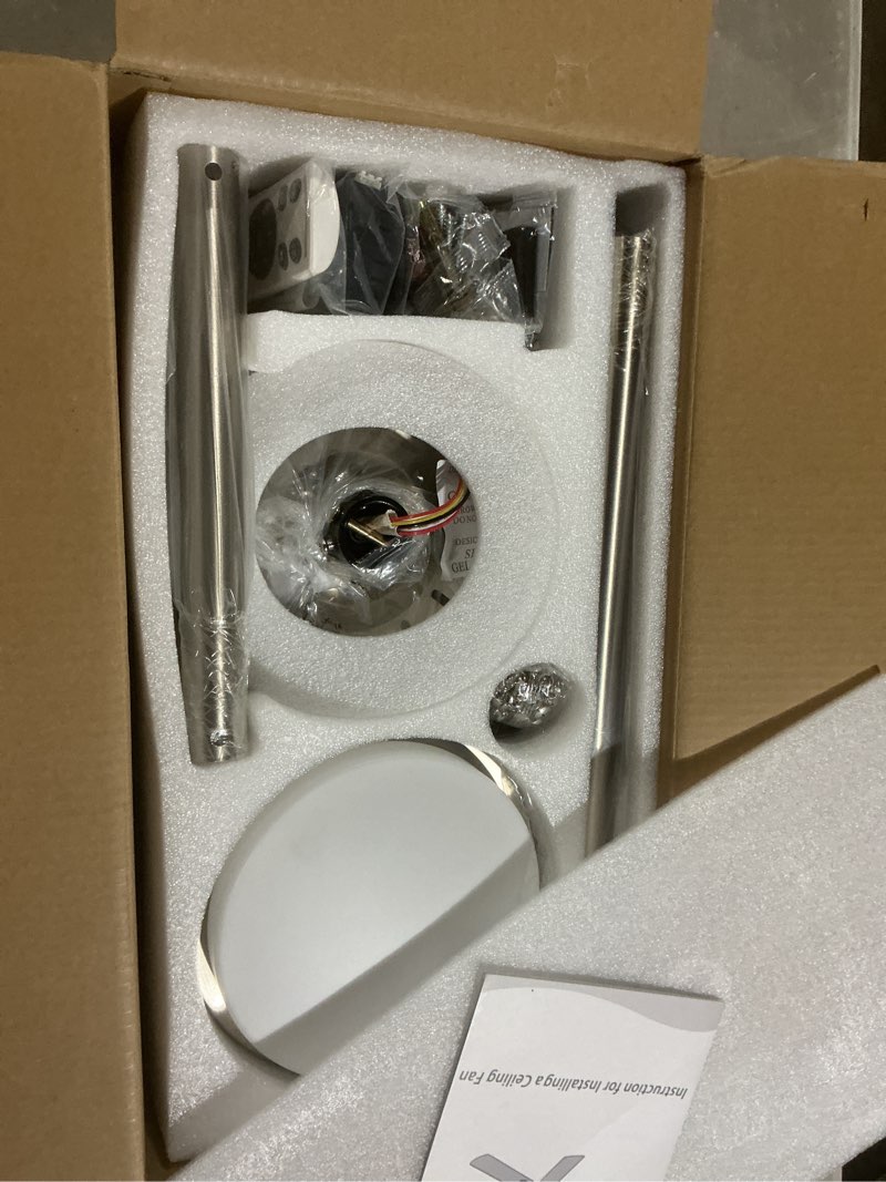 Condition photo showing Good Condition for 42" ceiling fans with light and remote,farmhouse 5 blades quiet reversible dc motor ceiling fan for modern indoor/outdoor/patio/living room/bedroom(silver/burlywood) silver&raw wood 42 inch