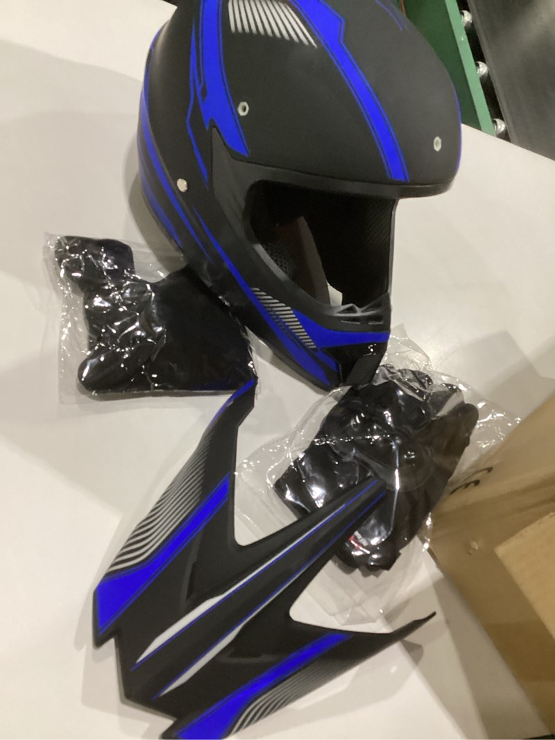 Condition photo showing As Is for yesmotor youth dirt bike helmet set includes gloves, goggles, mask, ideal helmet for kids 8-14, premium safety gear for dirt bike helmets enthusiasts - dot approved (dark blue,s) dark blue small
