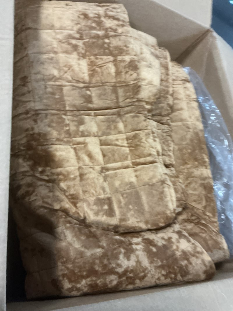 Condition photo showing Good Condition for RECYCO Luxury Velvet Quilt Set King Size Bedding Sets, Ultra Soft Velvet Comforter Set, Lightweight Channel Box Stitch Oversized Bedspread Coverlet for All Season, with 2 Shams, Caramel Gold King/Cal King (108" x 92") Caramel Gold