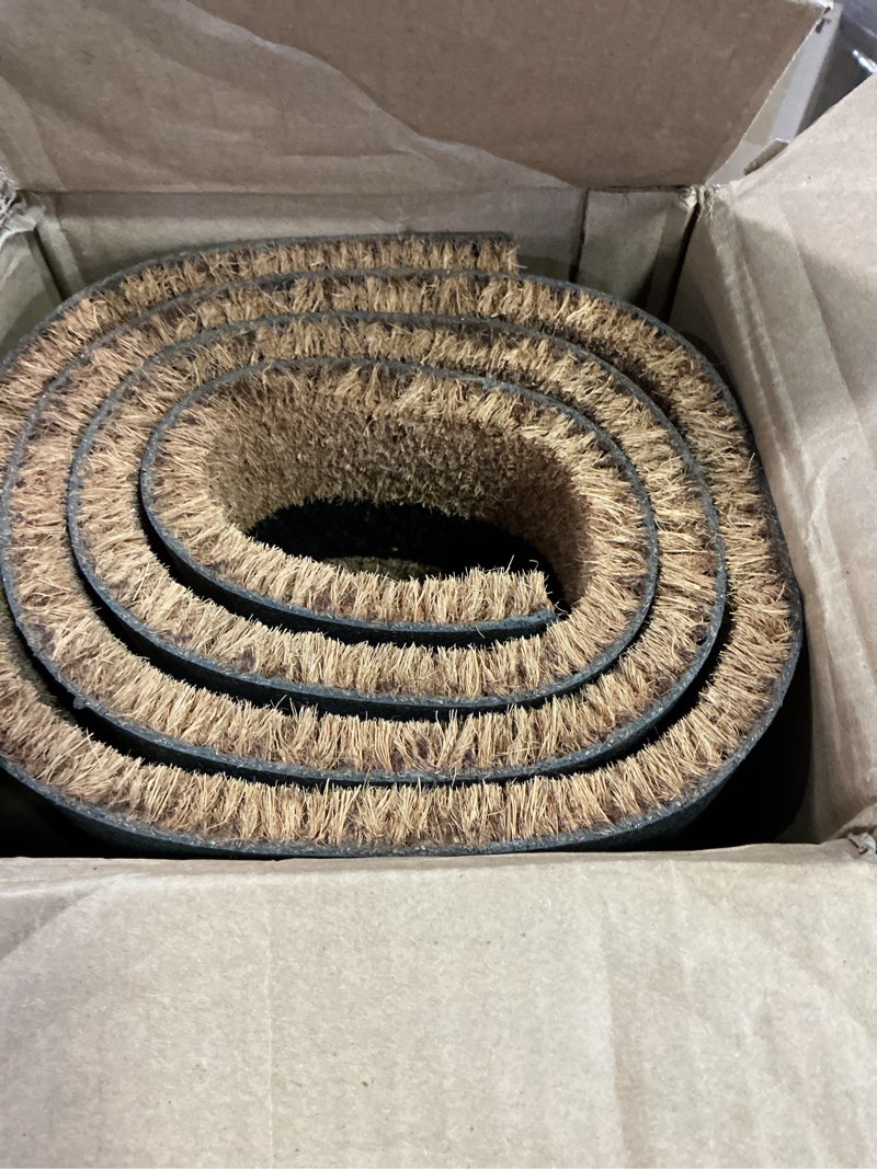 Condition photo showing Good Condition for kempf black border coco coir doormat, 36" x 72", non-slip backing, heavy duty natural fiber front door welcome entrance mat, low clearance, outdoor indoor black 6' x 3' (rectangular)