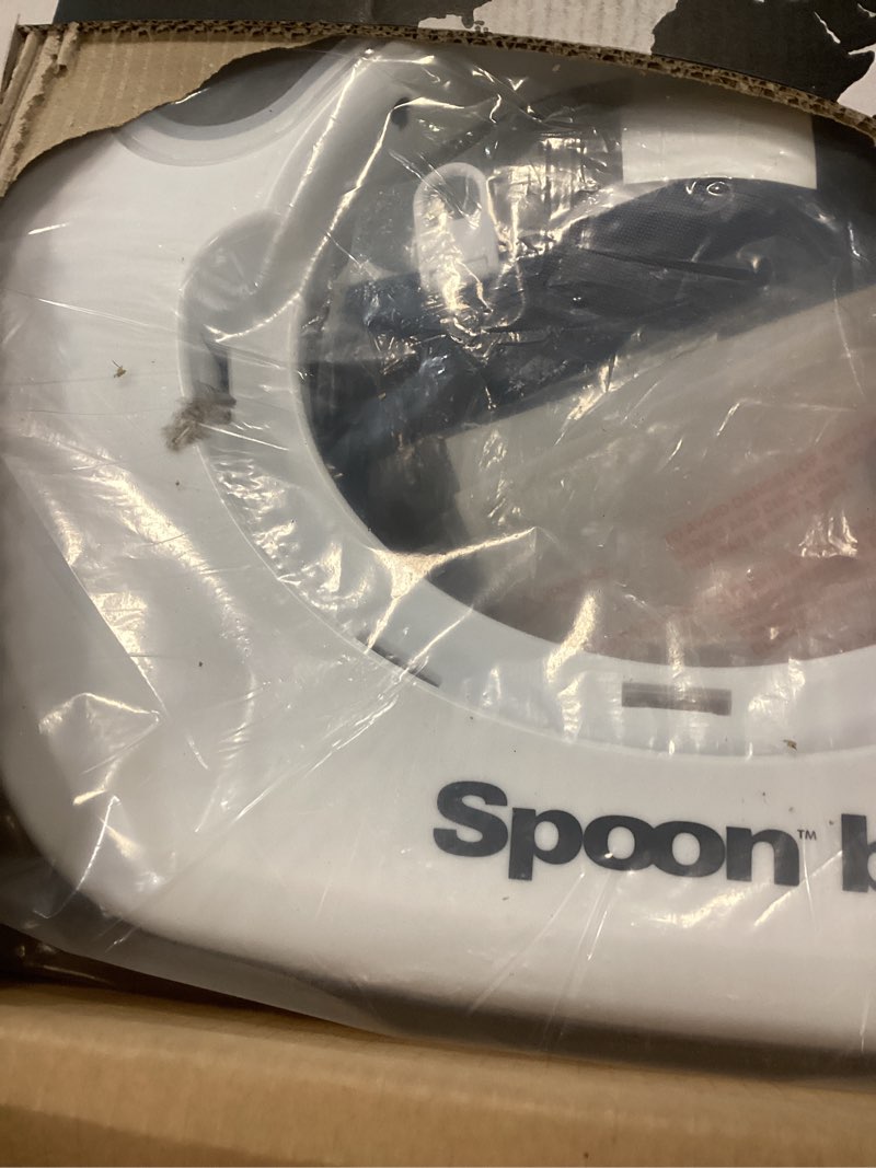 Condition photo showing New/Like New for joovy spoon b baby walker & activity center featuring super-sized tray with dishwasher-safe insert, ultra-wide base, three adjustable heights, and rear-wheel parking brake (slate)