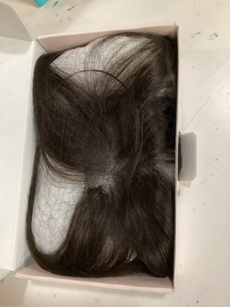 Condition photo showing Good Condition for hairro clip in bangs short hair toppers for women 3d cover remy human hair wispy thin topper hairpieces clip on fake air bang 11 inches 14g #02 dark brown air bang 14g-#02 dark brown
