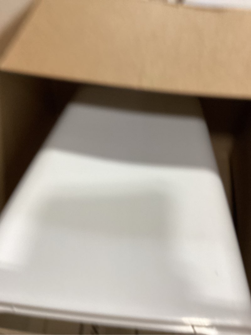 Condition photo showing New/Like New for rubbermaid swing top waste container for home and kitchen, easy access disposal and slim modern trash can with lid, 12.2 gallon capacity, white