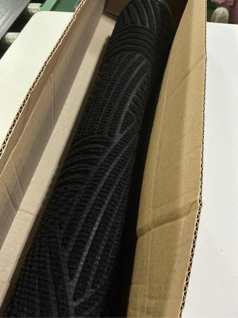 Condition photo showing Good Condition for smiry front door mat outside entrance, heavy duty sturdy natural rubber doormat, trap dirt and moisture, easy clean low profile mats for indoor outdoor entry, interwoven stripes 35x23, black black interwoven stripes rectangular 35" x 23"