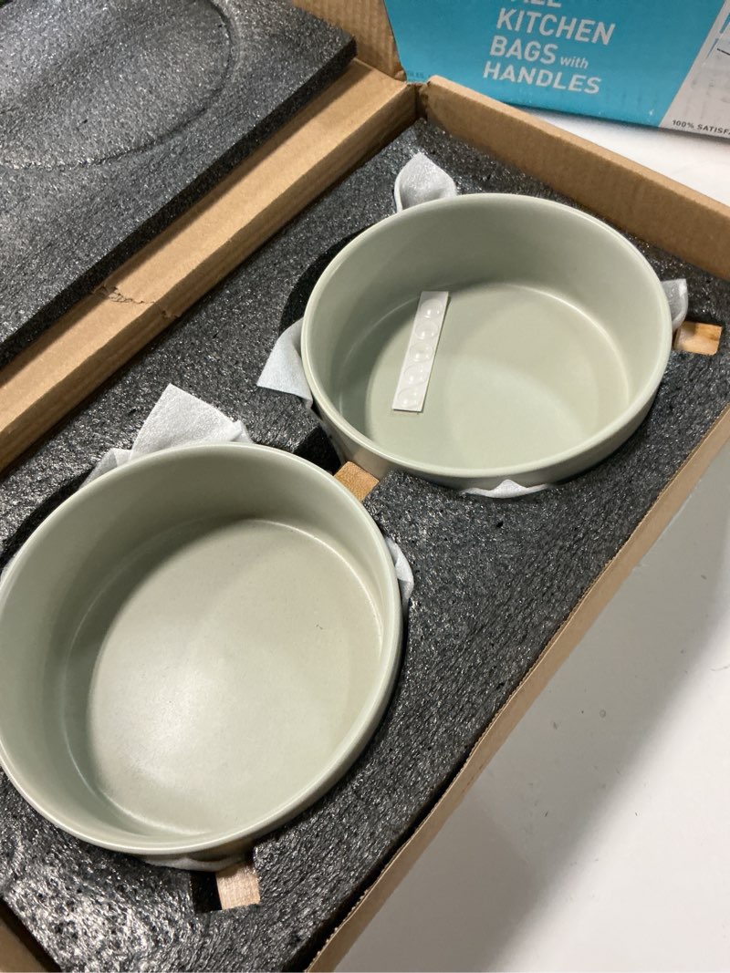 Condition photo showing Good Condition for spunkyjunky ceramic dog and cat bowl with wood stand non-slip matte glaze weighted food water set for cats &small dogs 13.5oz 1.7 cups grey × 2