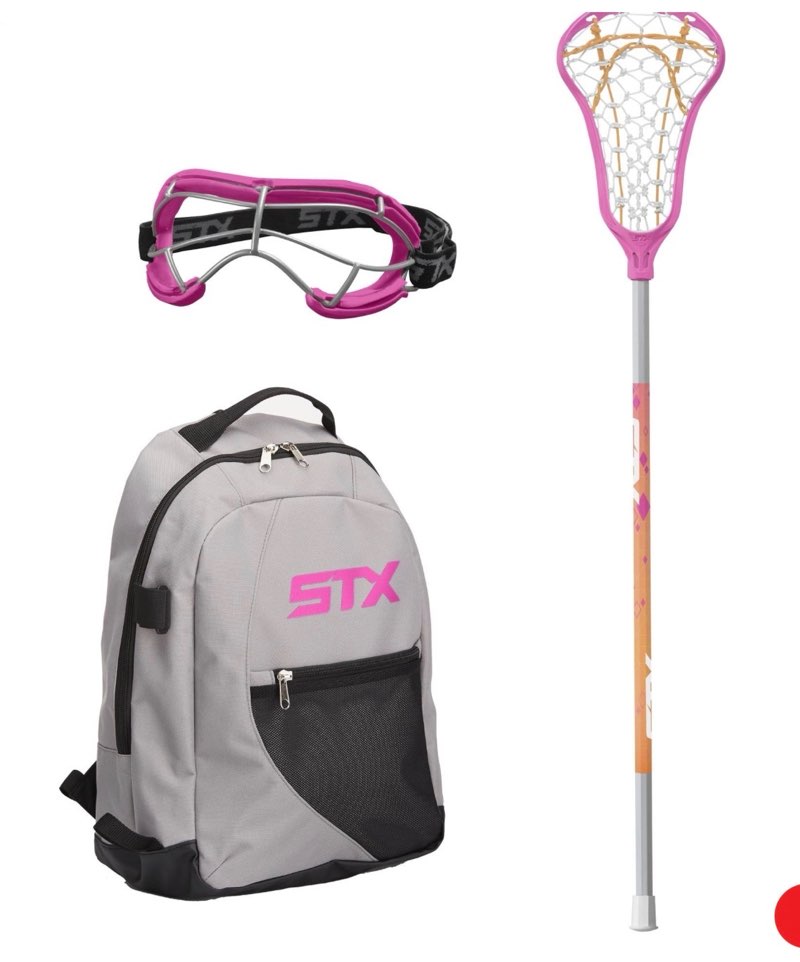 stx exult rise girl's lacrosse starter set with stick, goggles & backpack pink