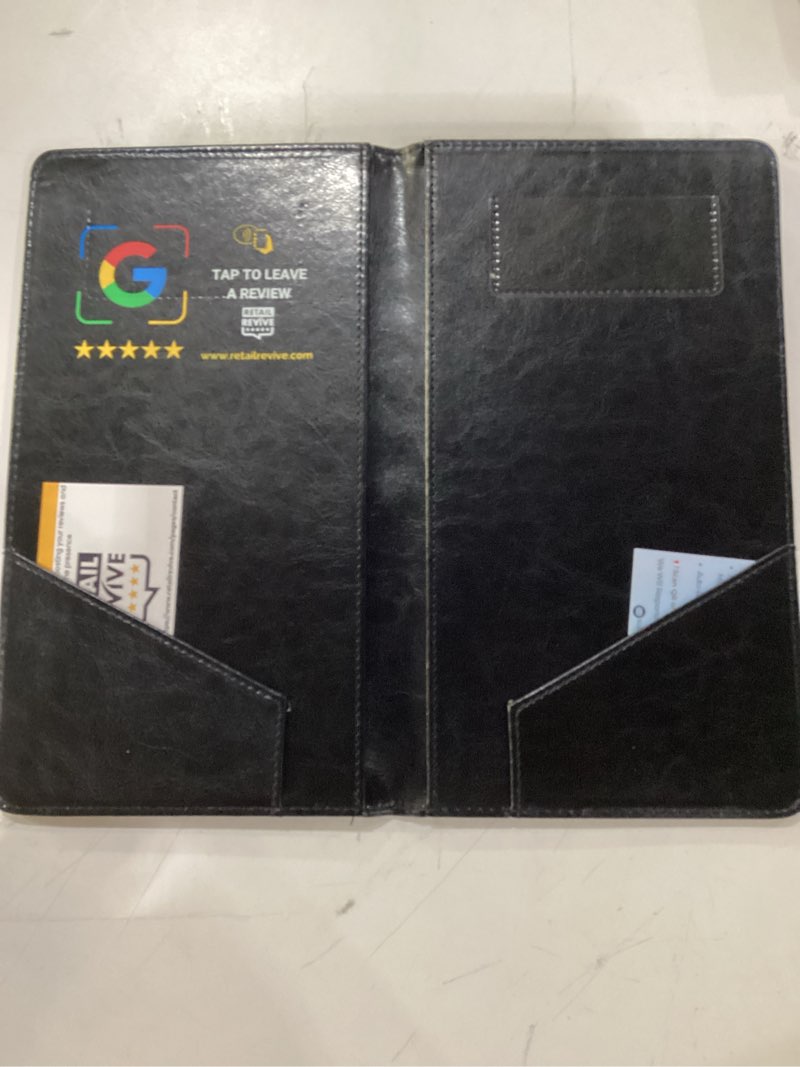 Condition photo showing New/Like New for Retail Revive NFC Tap Check Holder, Black Leather Bill Presenter, Contactless Smartphone Tap, Compat