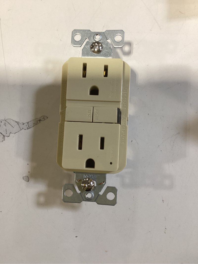 Condition photo showing As Is for eaton 20 -amp 125-volt gfci residential decorator outlet receptacles , ivory item #5195446 | model #gf20v-bx-lw