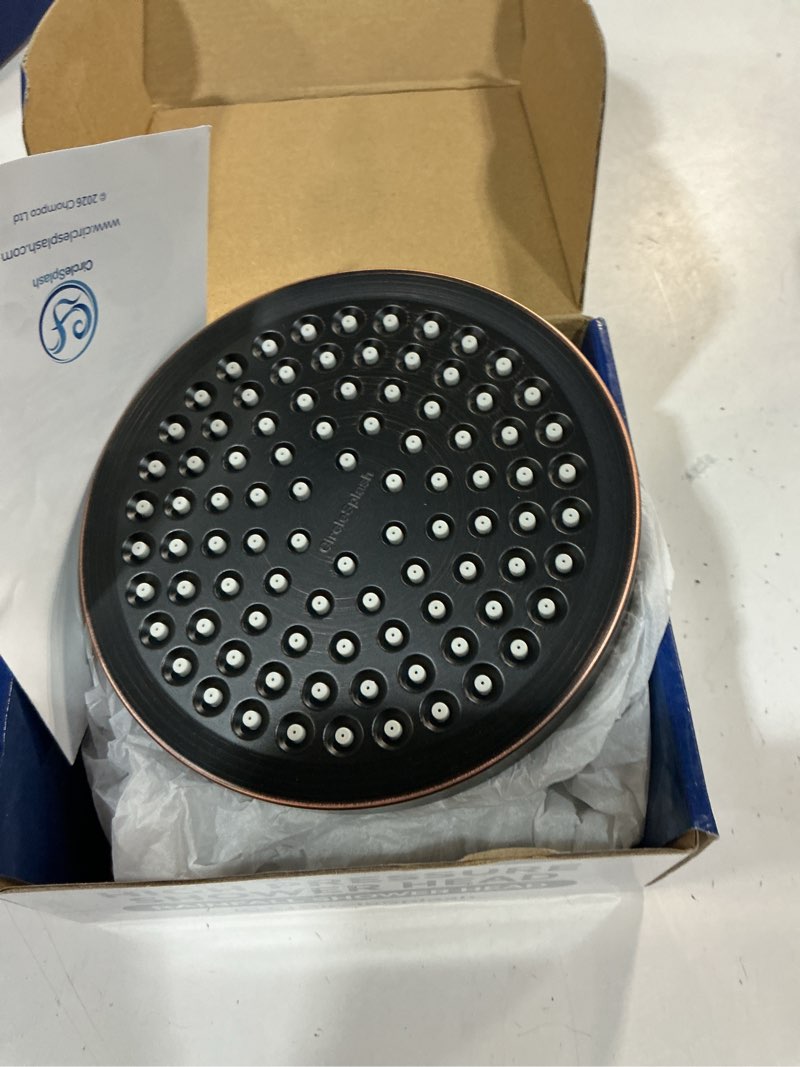 Condition photo showing As Is for circlesplash shower head - high pressure 2.5 gpm - oil rubbed bronze