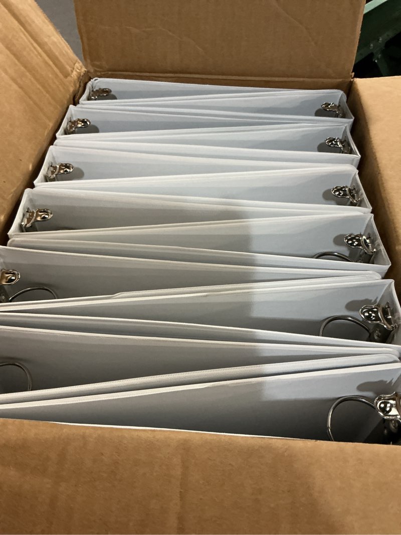 Condition photo showing Good Condition for cardinal economy 3-ring binders, 1.5", round rings, holds 350 sheets, clearvue presentation view, non-stick, white, carton of 12 (90631) white 1.5 inch binders