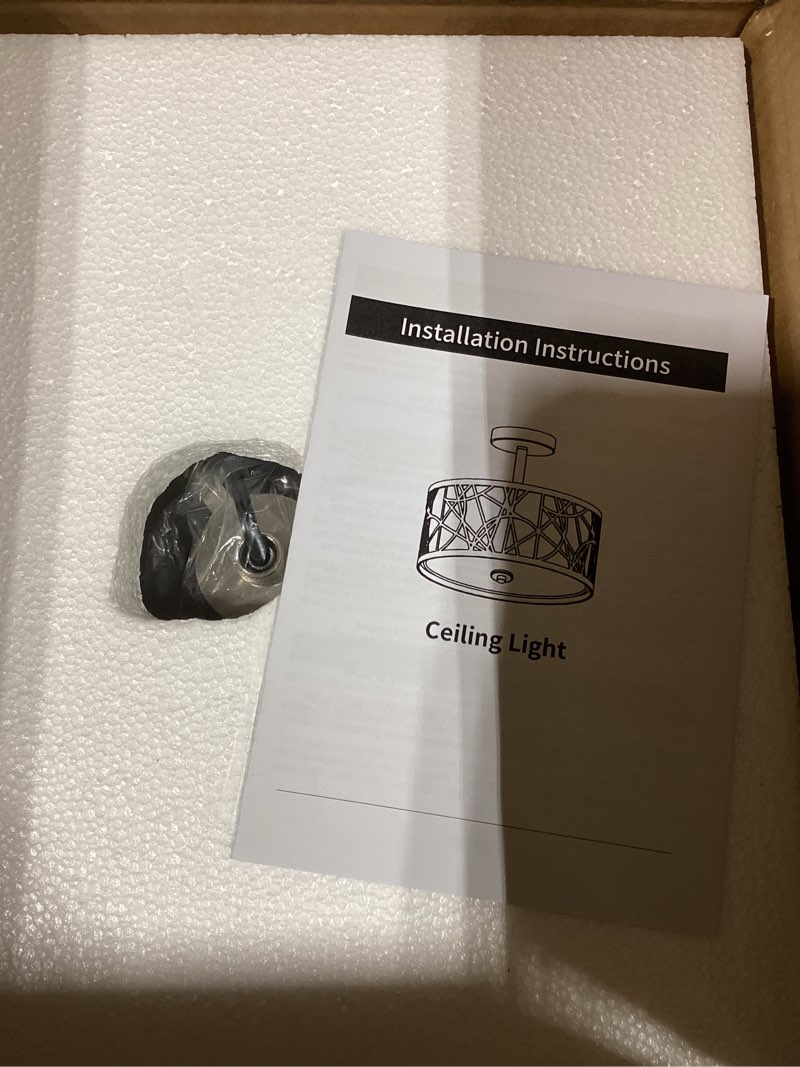 Condition photo showing New/Like New for BUXVRCS Semi Flush Mount Ceiling Light, Unique 3-Light Drum Light Fixture with Fabric Shade, Kitchen Light Fixtures Ceiling Mount, Modern Close to Ceiling Lamp for Living Room (Brushed Nickel)