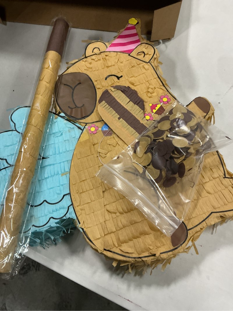 Condition photo showing New/Like New for capybara piñata for birthday party 15.2 x 14.8 inches hippie piñata with bat blindfold & confetti large groovy hippie theme birthday game decoration wedding party supplies shower photo props