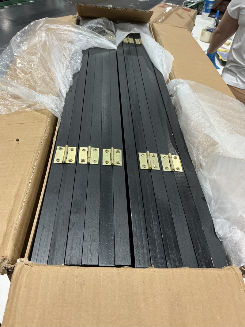 Condition photo showing Good Condition for room divider folding privacy screens,hand-made natural bamboo room dividers black 6 panel-67''hx106''w