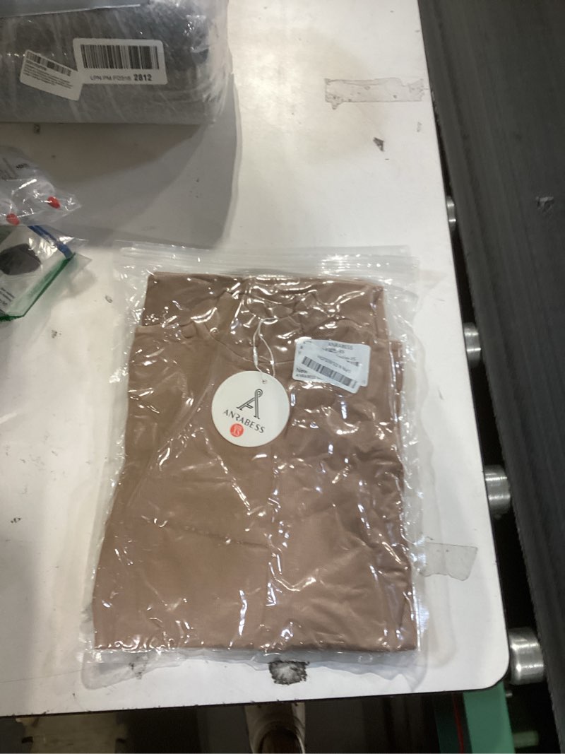 Condition photo showing New/Like New for anrabess women long sleeve mock neck bodycon mini dress 2025 fall ribbed slim fit pencil cocktail club night dresses light brown small