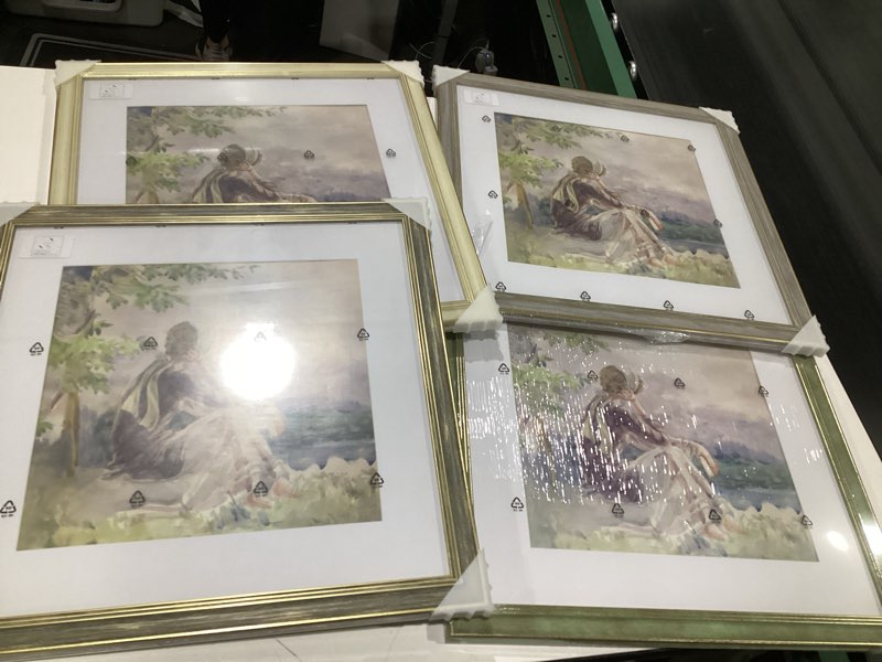 Condition photo showing Good Condition for 16x16 picture frame with mat for 12x12 set of 4, ornate vintage 16''x16'' square frame with plexiglass for wall or tabletop display, farmhouse rustic distressed wood grain decorative retro design mixed colours-4pc 16"x16"