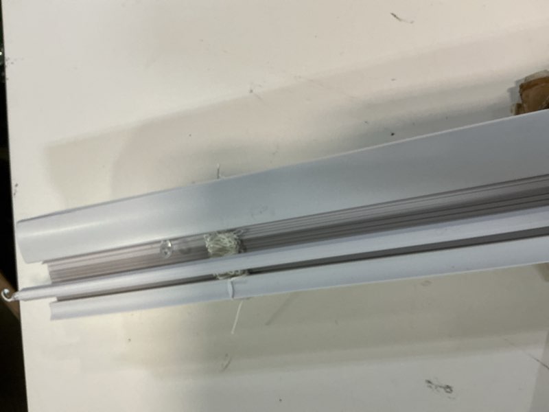 Condition photo showing Good Condition for chicology cordless mini blinds for indoor windows, 46.5" w x 60" h, white vinyl 1" slats with tilt wand, light filtering to room darkening, moisture-resistant, child-safe, screw-mount installation 46.5"w x 60"h white (commercial grade)