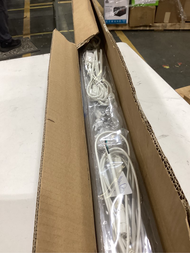 Condition photo showing As Is for barrina (6 pack led t5 integrated single fixture, 4ft, 2200lm, 6500k super bright white, 20w utility led shop light, ceiling and under cabinet light, corded electric with on/off switch, etl listed 6500k super birght light 4 feet