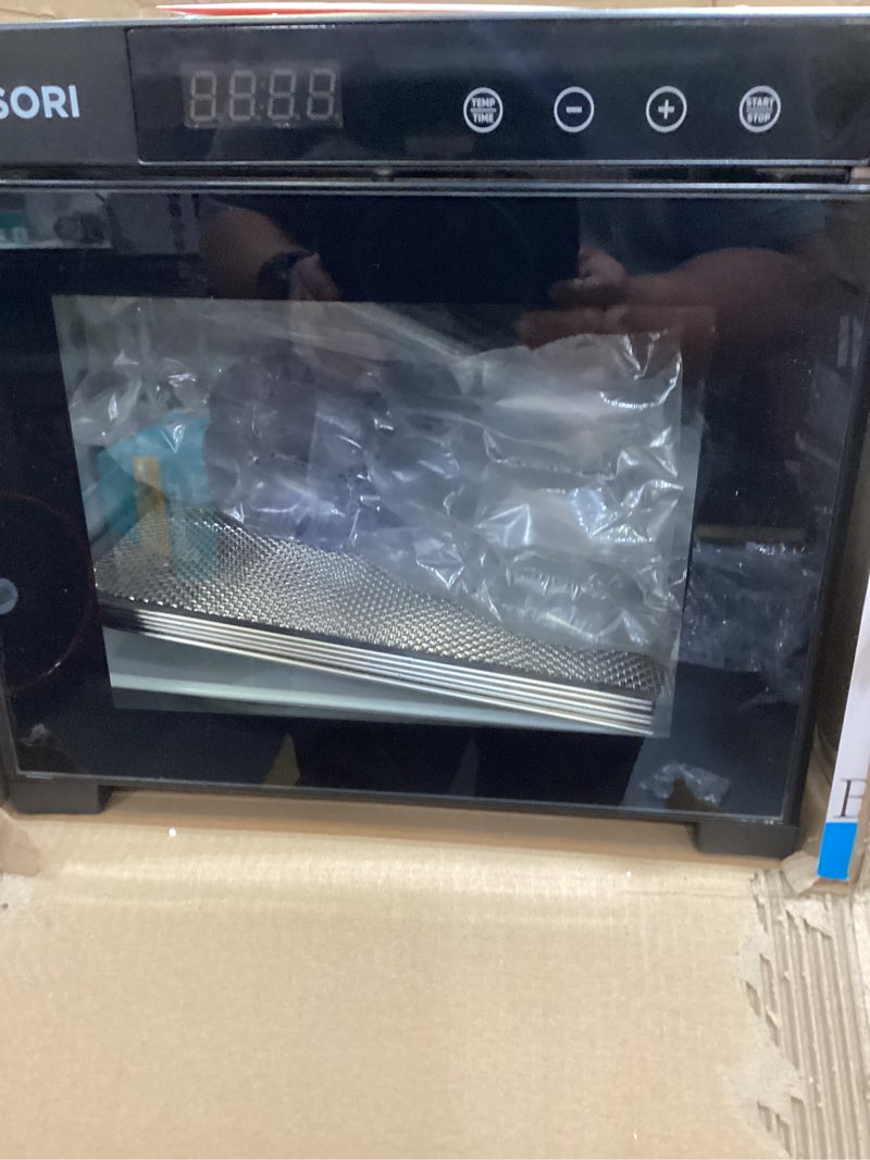 Condition photo showing As Is for cosori food dehydrator, 6 trays with large 6.5" drying space, 600w power saves more time than 480w, 165°f dehydrated dryer for jerky, dog treats, herbs, meat, fruit, black black 6 trays (6.5ft² drying space)