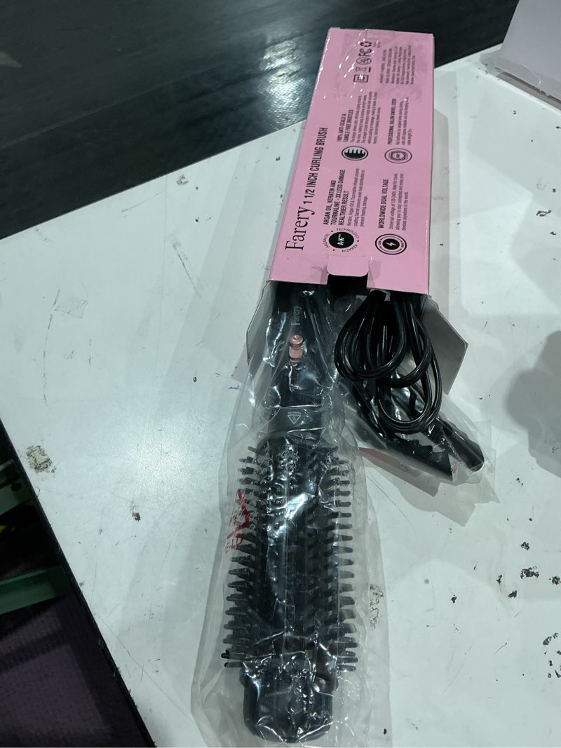 Condition photo showing Good Condition for farery 1.5 inch curling iron brush, heated round brush for loose bouncy curls, hot brush with anti-scald hard bristles, dual voltage travel hair tool with 360° swivel cord, 410°f fast heat 1-1/2 inch