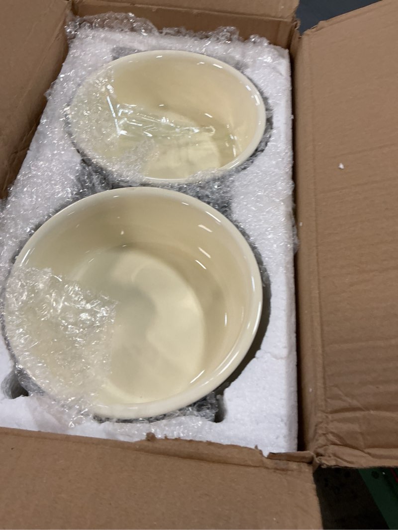 Condition photo showing As Is for Ceramic Elevated Dog Bowl Set - Double Dog Food and Water Bowls with Metal Stand - Raised Pet Dishes for Puppies and Cats - 1 Cup - 13.5 fl oz - Beige S Beige