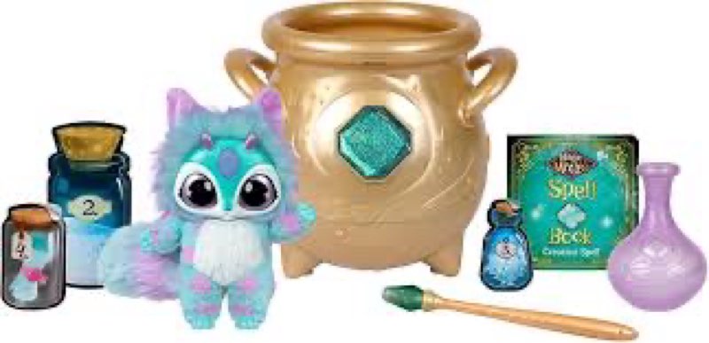 Magic Mixies - Magical Real Misting Gold Cauldron with 8 Inch Non-Electronic Plush Toy. Follow The S