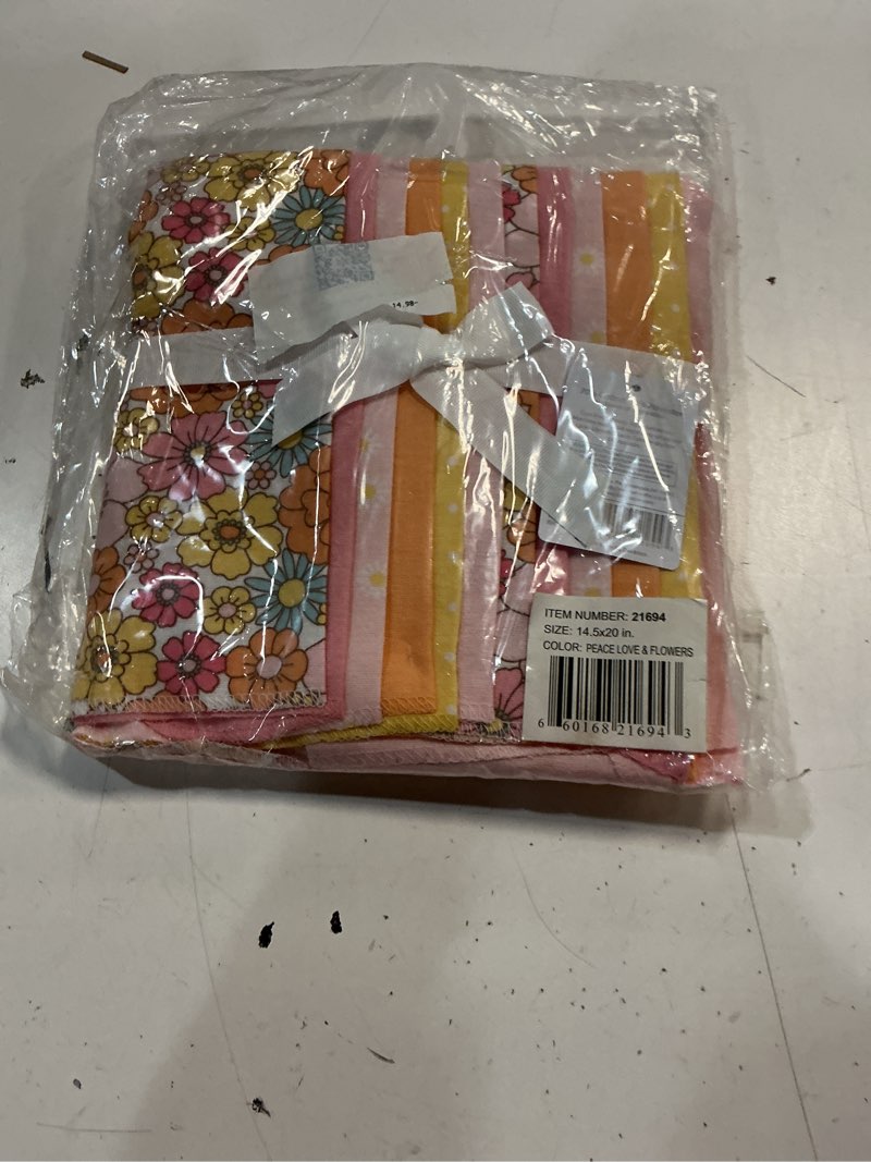 Condition photo showing New/Like New for hudson baby infant girl cotton flannel burp cloths bundle, peace love flowers, one size