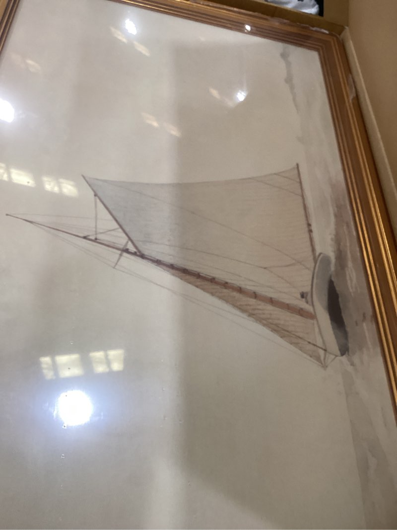 Condition photo showing Good Condition for Gold Framed Wall Art Vintage Canvas Wall Art White Sailboat Seaview Seascape Artwork Prints Picture for Living Room Bedroom Farmhouse Bathroom Office Decor, 16x24 Vintage-21 Framed 16x24