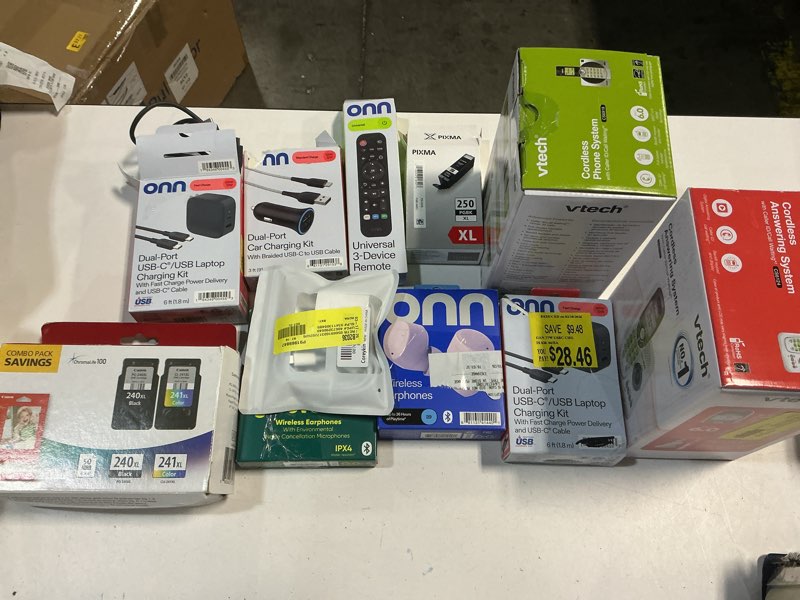 Condition photo showing As Is for assorted lot of electronics (headphones, small gadgets, headsets, etc.) 