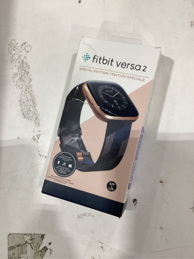 Condition photo showing Good Condition for Fitbit Versa 2 Special Edition Health and Fitness Smart Watch with Heart Rate, Music, Alexa Built-In, Sleep and Swim Tracking, Navy and Pink Woven/Copper Rose, One Size (S and L Bands Included), 2.3 Navy & Pink Woven/Copper Rose Special Edition