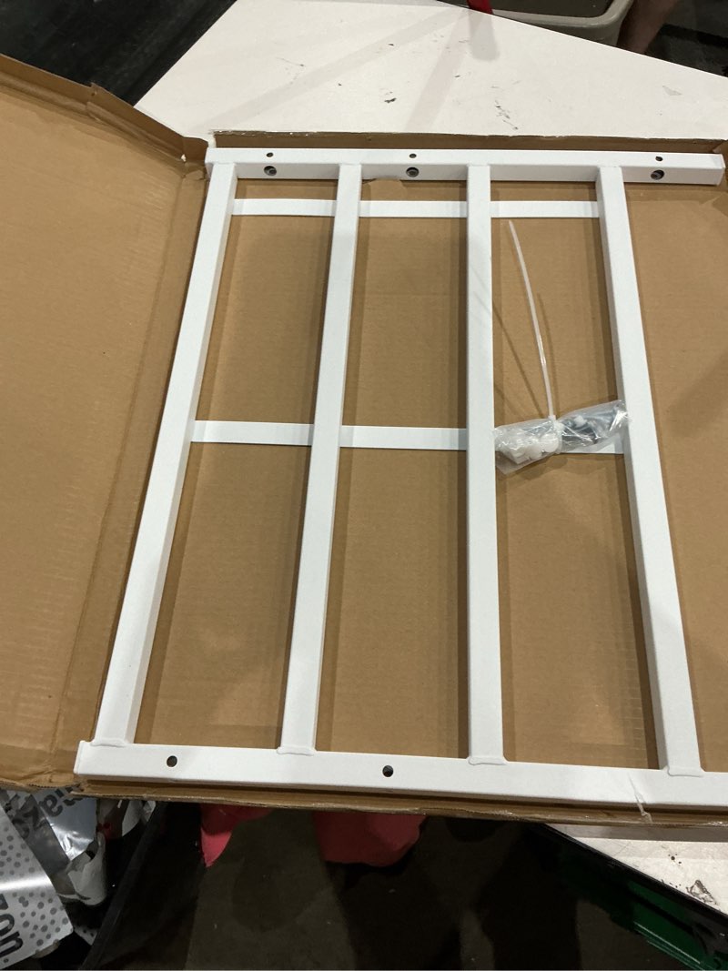 Condition photo showing Good Condition for fixed window safety guard 19”x 38” adjustable width prevents accidental falls, non-egress, tamper resistant screws included, white, single pack 19x38 inches